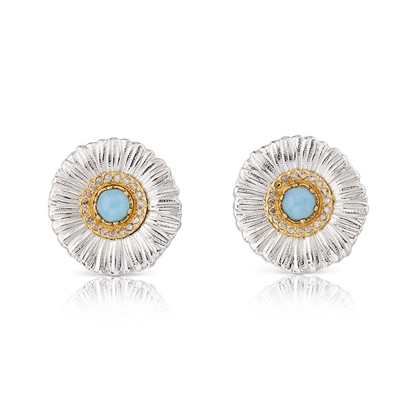 Buccellati Silver Blossoms Daisy Blue Agate Button Earrings